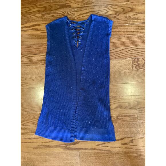Chicos Blue Metallic Sweater Vest Back Laced Size 3 - Picture 1 of 4